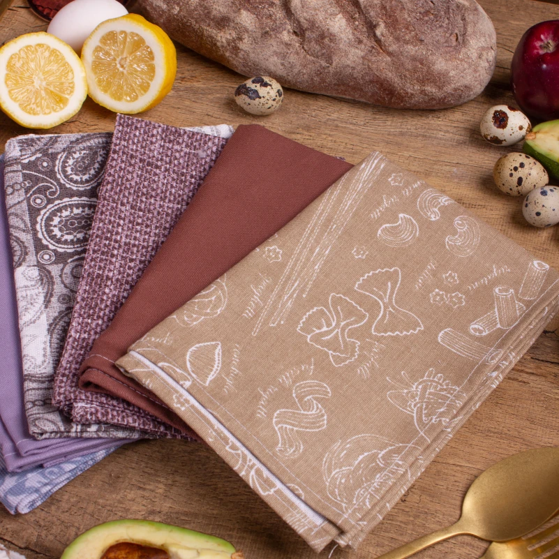 Набір рогожа/напівпанама рушників №651 - Brown tenderness of the day (6 шт.) - 2