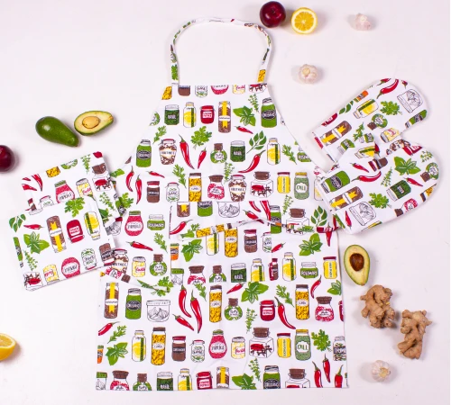 Набір №212 - Spices (прихватки 2 шт., рукавиці 2 шт., фартух 1 шт.) Рогожа/Напівпанама