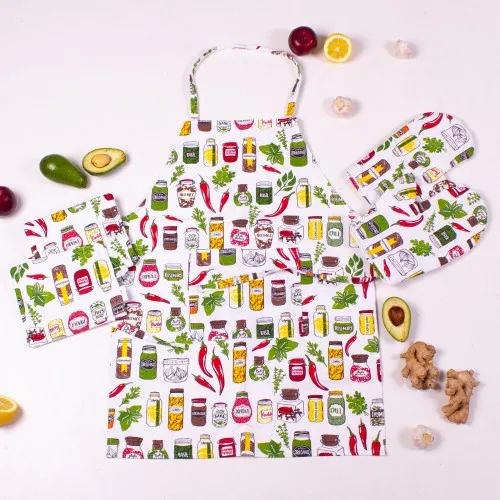 Набор №212 - Spices (прихватки 2 шт., перчатки 2 шт., передник 1 шт.) Рогожа/Полупанама