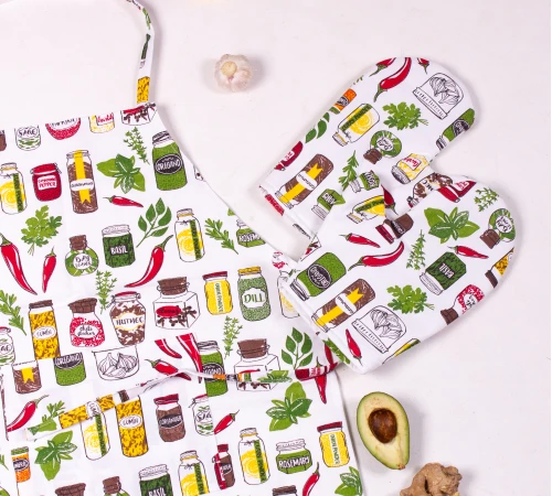 Набір №212 - Spices (прихватки 2 шт., рукавиці 2 шт., фартух 1 шт.) Рогожа/Напівпанама - 2