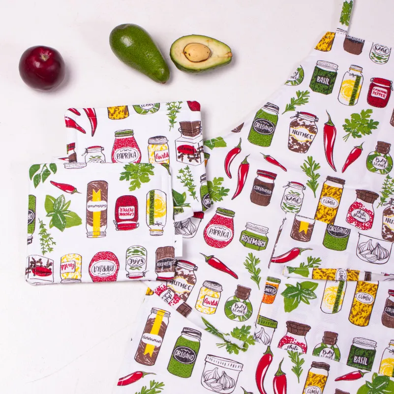 Набор №212 - Spices (прихватки 2 шт., перчатки 2 шт., передник 1 шт.) Рогожа/Полупанама - 2