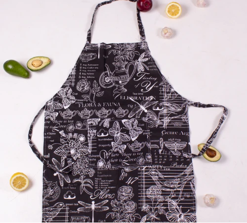 Фартух  Рогожа/Полупанама №216 - Black flowers