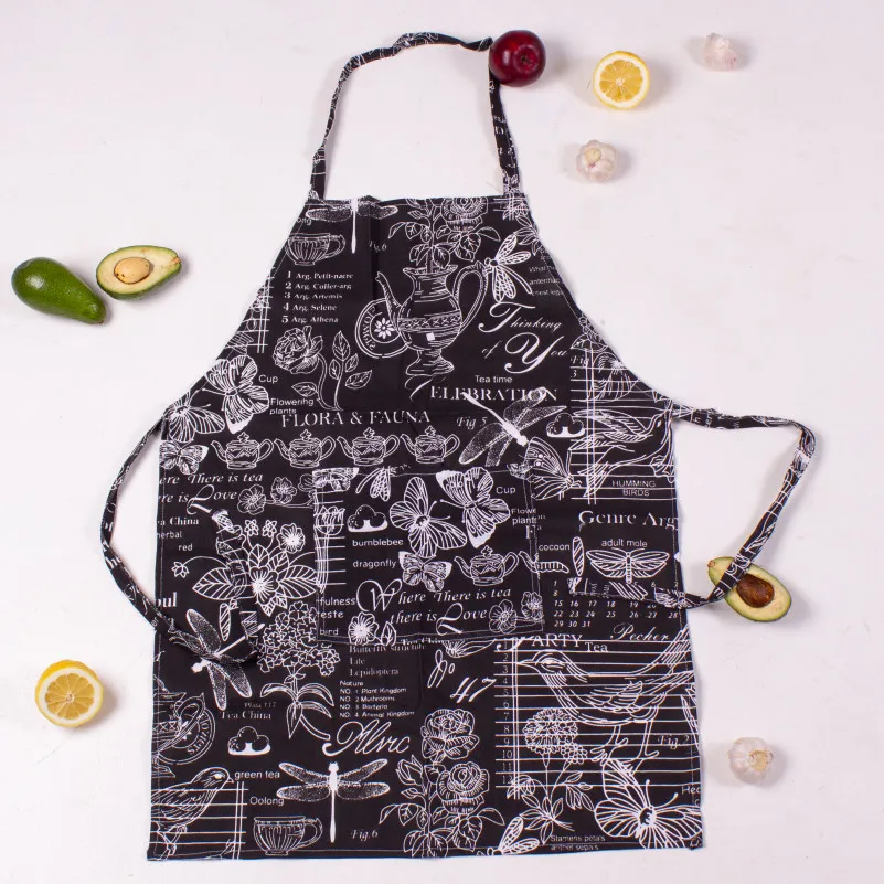 Передник Рогожа/Полупанама №216 - Black flowers