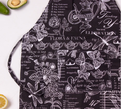 Фартух  Рогожа/Полупанама №216 - Black flowers - 2