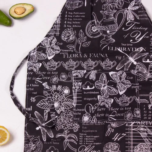 Передник Рогожа/Полупанама №216 - Black flowers - 2