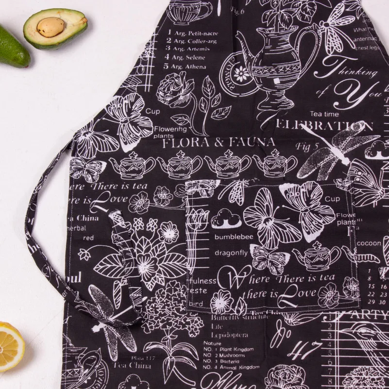 Передник Рогожа/Полупанама №216 - Black flowers - 1