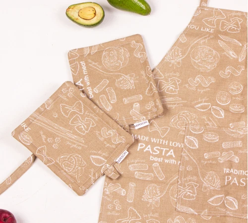 Набір №202 - Brown paste (прихватки 2 шт., рукавиці 2 шт., фартух 1 шт.) Рогожа/Напівпанама - 2