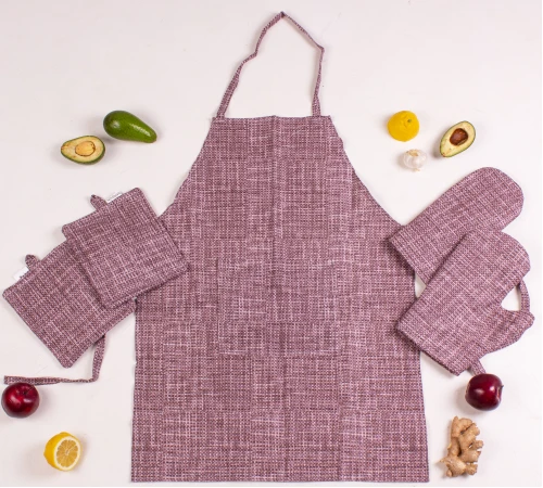 Набір №208 - Chocolate binding (прихватки 2 шт., рукавиці 2 шт., фартух 1 шт.) Рогожа/Напівпанама