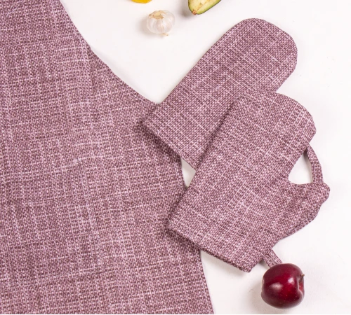 Набір №208 - Chocolate binding (прихватки 2 шт., рукавиці 2 шт., фартух 1 шт.) Рогожа/Напівпанама - 2