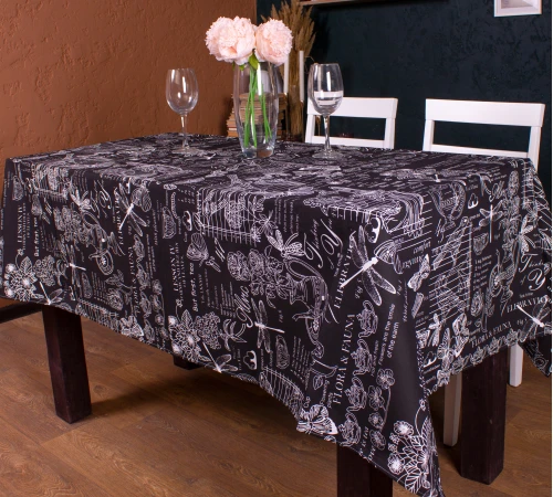 Скатертина Рогожа №216 - Black flowers
