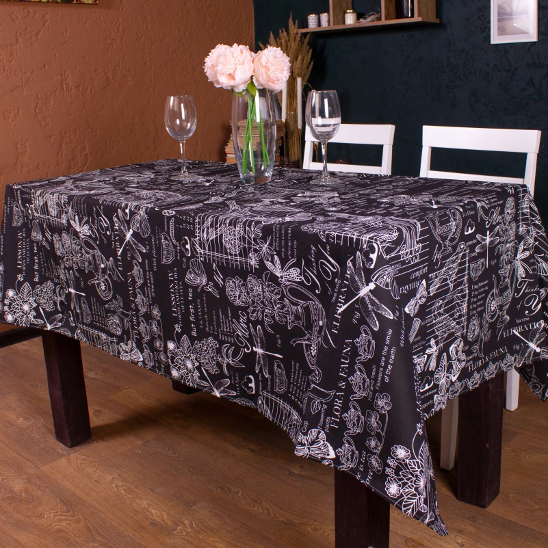 Скатерть Рогожа №216 - Black flowers