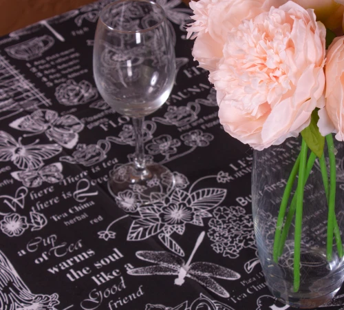 Скатертина Рогожа №216 - Black flowers - 2