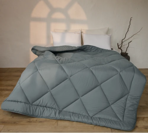 Ковдра вовняна Eco Light Blue/Gray №1640, 9001 вовна мікросатин (супер тепла)