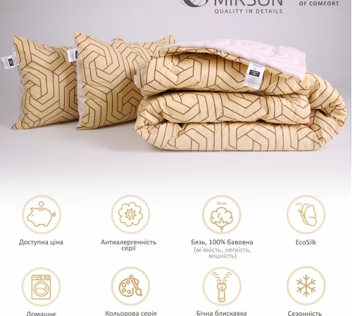 Набор антиаллергенный EcoSilk Зима №3023 Сolor Fun Line (чехол бязь 100%) Geometry (одеяло + 2 подушки средние) - 2