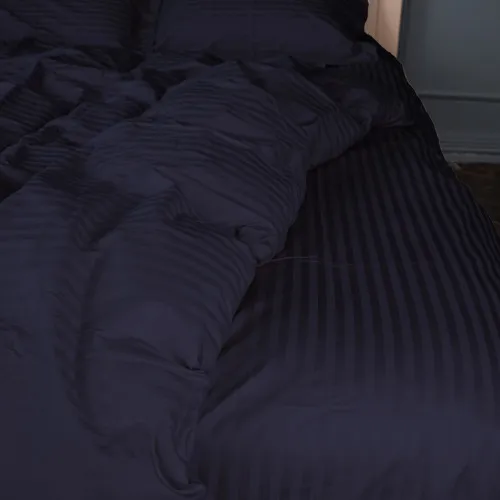 Простирадло на гумці Satin Stripe 30-0021 Dark Blue - висота 25 см (дитячі 10 см)