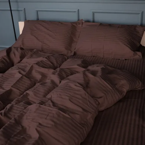 Простынь на резинке Satin Stripe 30-0006 Dark Brown высота 25 см (детские 10 см) - 2