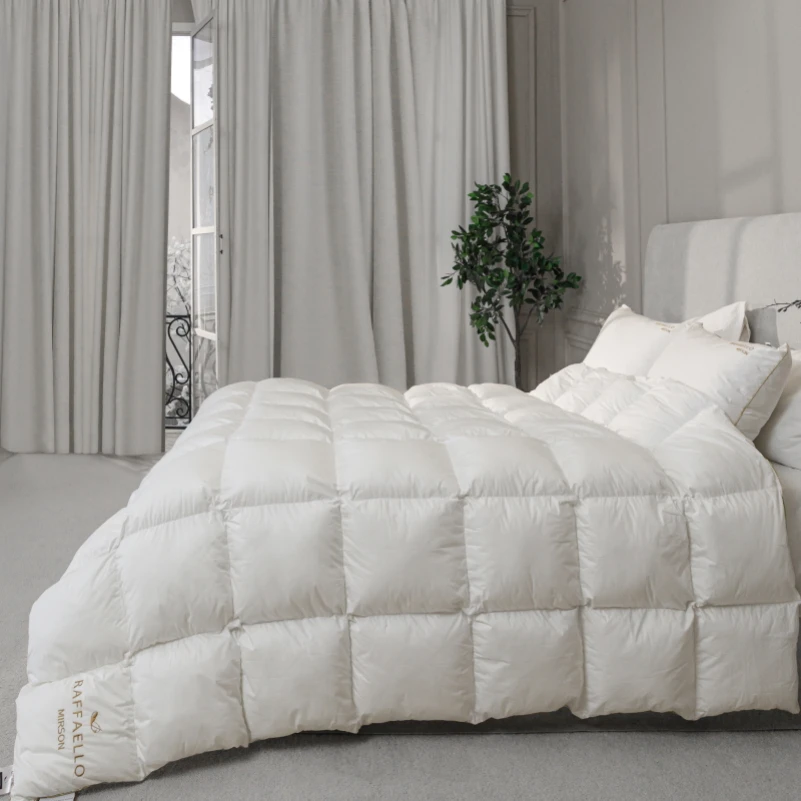 Одеяло пуховое кассетное Raffaello White №063 90% белый пух Standart / 10% перо тик Premium (зимнее+)