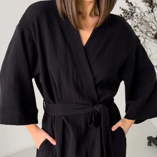 Халат "Muslin Touch long" black - 3