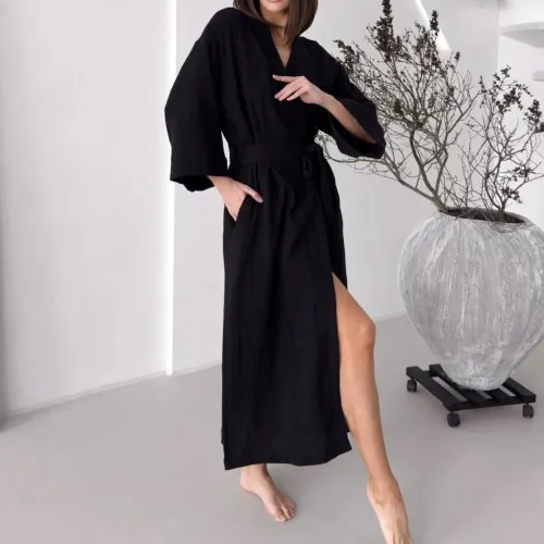 Халат "Muslin Touch long" black - 2