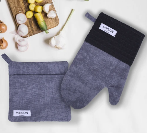 Набір №8003 Black (прихватки 1 шт., рукавиці 1 шт., фартух 1 шт.) Дак/Вафля - 2