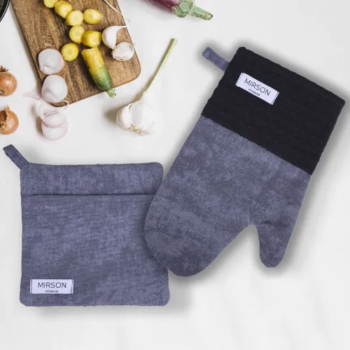 Набор №8003 Black (прихватки 1 шт., перчатки 1 шт., фартук 1 шт.) Дак/Вафля - 2