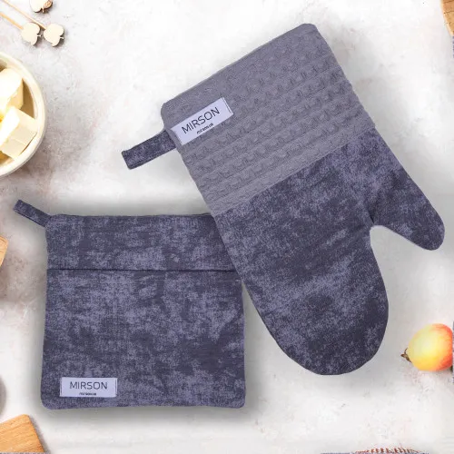 Набор №8001 Gray (прихватка 1 шт., перчатка 1 шт.) Дак/Вафля