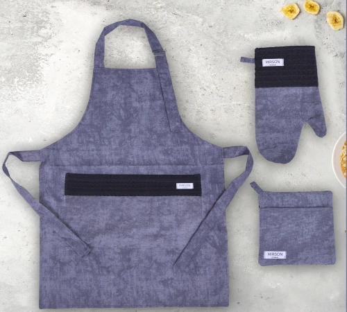 Набір №8003 Black (прихватки 1 шт., рукавиці 1 шт., фартух 1 шт.) Дак/Вафля