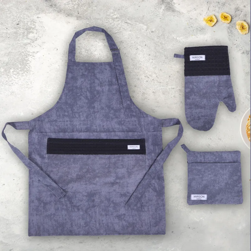 Набір №8003 Black (прихватки 1 шт., рукавиці 1 шт., фартух 1 шт.) Дак/Вафля