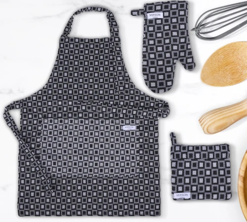 Набір №9002 Gray (прихватки 1 шт., рукавиці 1 шт., фартух 1 шт.) гобелен/вафля