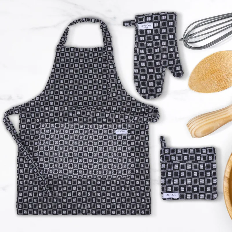 Набір №9002 Gray (прихватки 1 шт., рукавиці 1 шт., фартух 1 шт.) гобелен/вафля