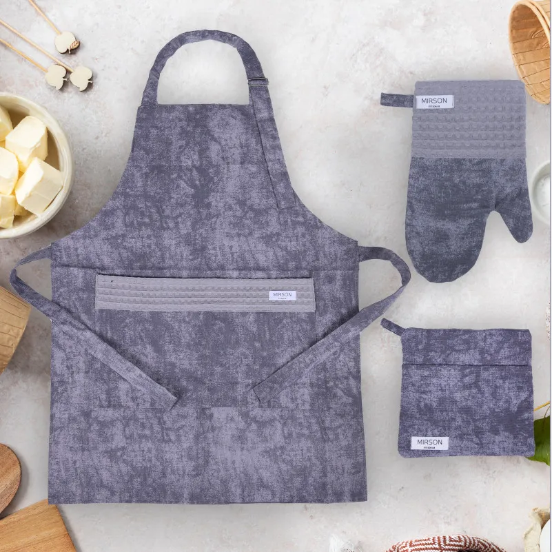 Набір №8004 Gray (прихватки 1 шт., рукавиці 1 шт., фартух 1 шт.) Дак/Вафля