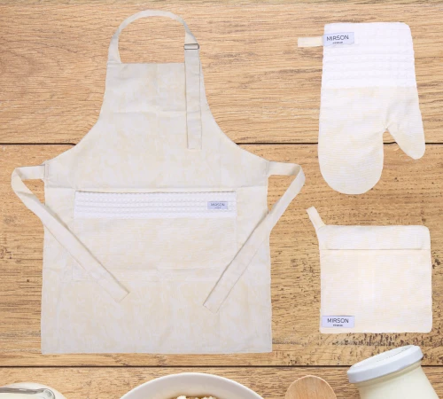 Набір №8005 White (прихватки 1 шт., рукавиці 1 шт., фартух 1 шт.) Дак/Вафля