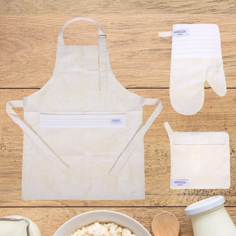 Набір №8005 White (прихватки 1 шт., рукавиці 1 шт., фартух 1 шт.) Дак/Вафля