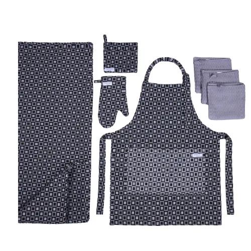 Набор №9006 Gray (прихватка.1 шт., перчатка.1 шт., фартук 1 шт., скатерть 1 шт., набор полотенец. 3шт) гобелен/вафля