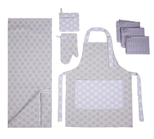 Набір №9007 Ashen (прихватка.1 шт., рукавиця.1 шт., фартух 1 шт., скатертина 1 шт., набір рушників. 3шт) гобелен/вафля