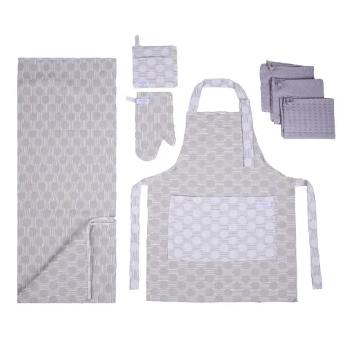 Набор №9007 Ashen (прихватка.1 шт., перчатка.1 шт., фартук 1 шт., скатерть 1 шт., набор полотенец. 3шт) гобелен/вафля