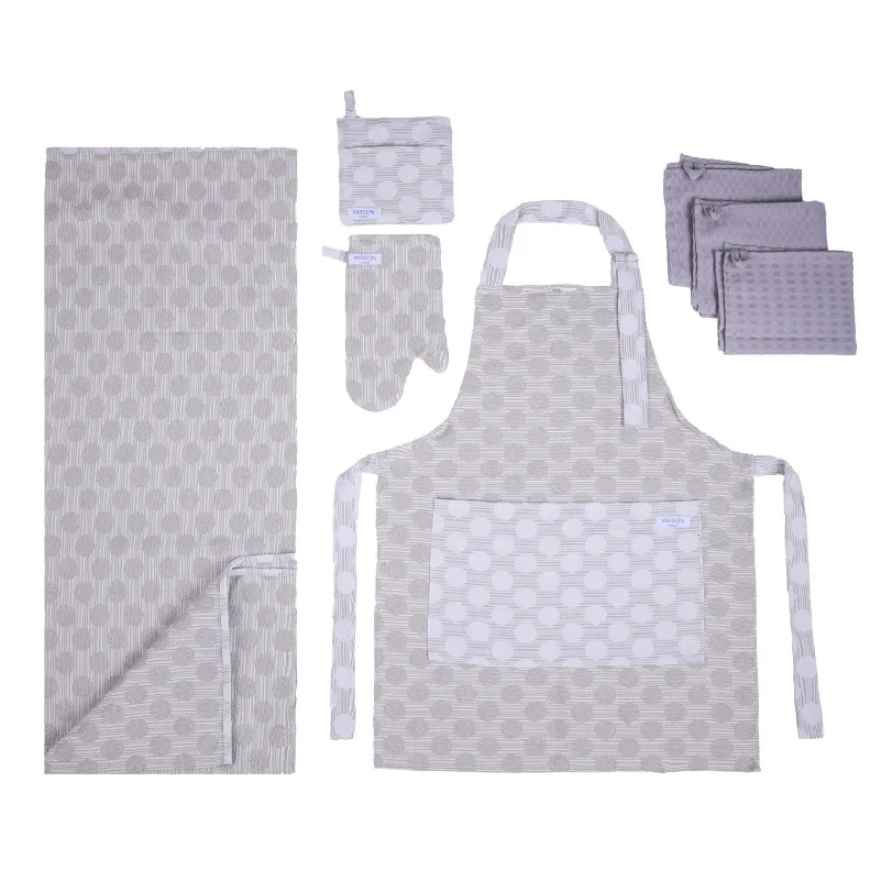 Набір №9007 Ashen (прихватка.1 шт., рукавиця.1 шт., фартух 1 шт., скатертина 1 шт., набір рушників. 3шт) гобелен/вафля