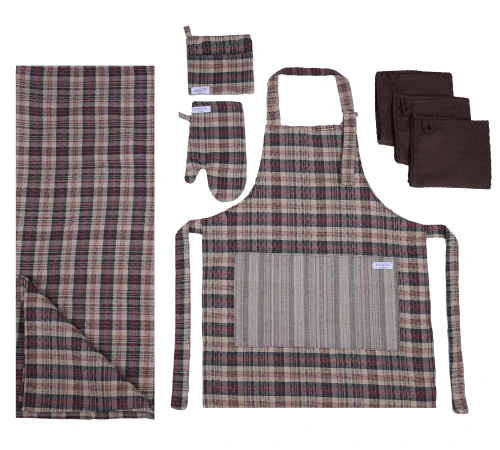 Набір №9005 Coffee (прихватка.1 шт., рукавиця.1 шт., фартух 1 шт., скатертина 1 шт., набір рушників. 3шт) гобелен/вафля