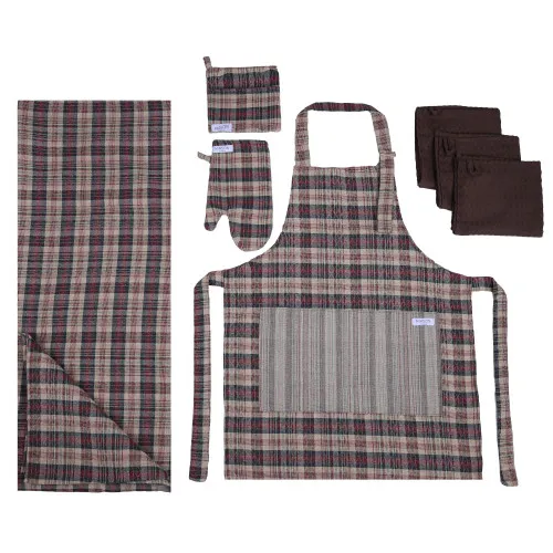 Набор №9005 Coffee (прихватка.1 шт., перчатка.1 шт., фартук 1 шт., скатерть 1 шт., набор полотенец. 3шт) гобелен/вафля