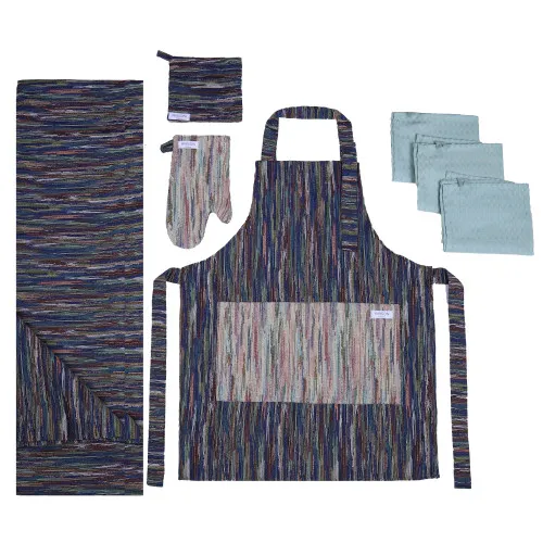 Набор №9004 Mint (прихватка.1 шт., перчатка.1 шт., фартук 1 шт., скатерть 1 шт., набор полотенец. 3шт) гобелен/вафля