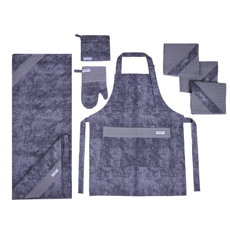 Набір №8007 Gray (прихватка.1 шт., рукавиця.1 шт., фартух 1 шт., скатертина 1 шт., набір рушників. 3шт) Дак/Вафля