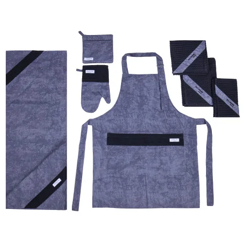 Набор №8006 Black (прихватка.1 шт., перчатка.1 шт., фартук 1 шт., скатерть 1 шт., набор полотенец. 3шт) Дак/Вафля