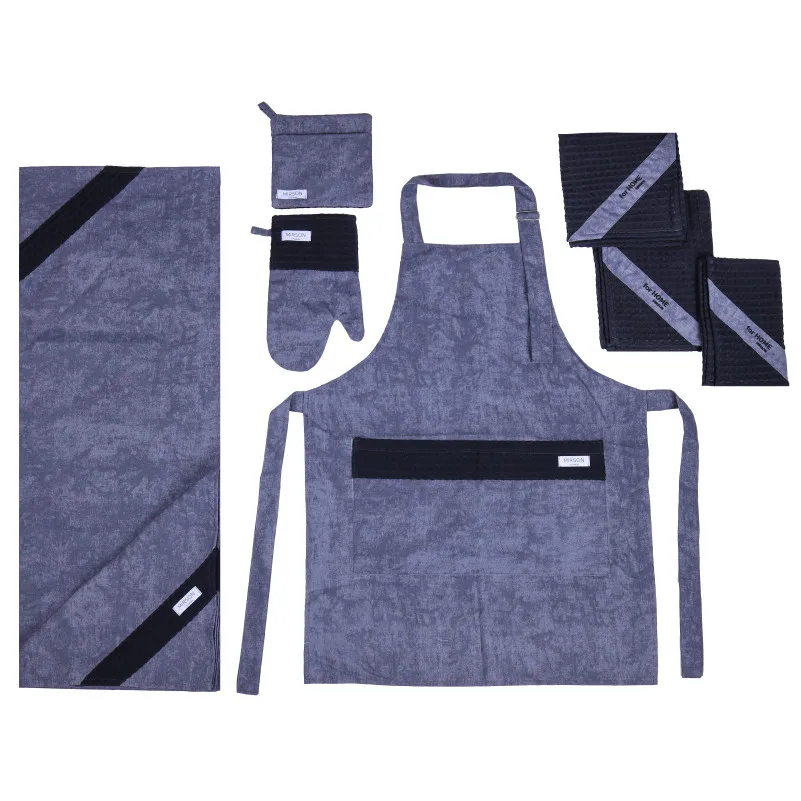 Набір №8006 Black (прихватка.1 шт., рукавиця.1 шт., фартух 1 шт., скатертина 1 шт., набір рушників. 3шт) Дак/Вафля