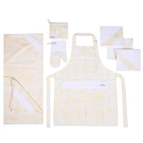 Набор №8008 White (прихватка.1 шт., перчатка.1 шт., фартук 1 шт., скатерть 1 шт., набор полотенец. 3шт)  Дак/Вафля