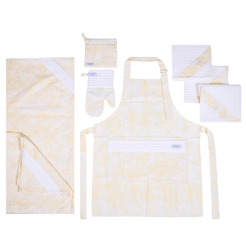 Набір №8008 White (прихватка.1 шт., рукавиця.1 шт., фартух 1 шт., скатертина 1 шт., набір рушників. 3шт) Дак/Вафля