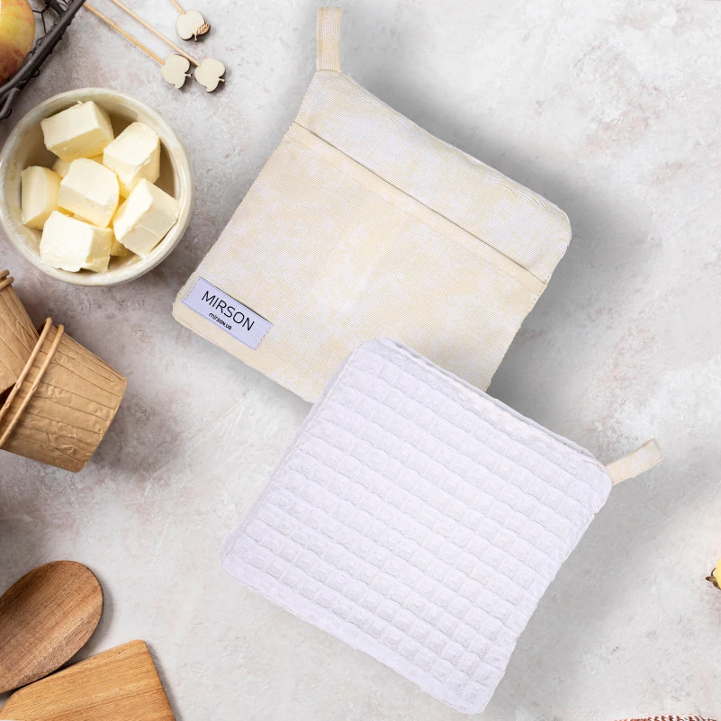 Набір №8002 White (прихватка 1 шт., рукавиця 1 шт.) Дак/Вафля - 1