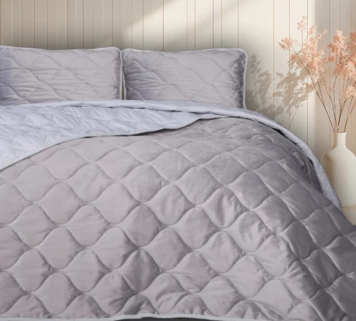 Набір покривало + наволочки 2 шт №5051 Velor charm Light gray