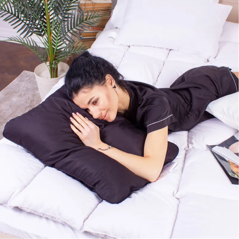 Подушка ортопедическая (стружка Memory) №4096 Delicate satin 0055 Black Pearl MEN 59*43*12 см - 5