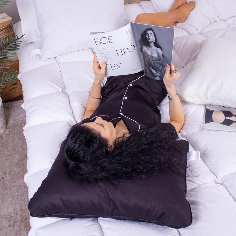 Подушка ортопедическая (стружка Memory) №4096 Delicate satin 0055 Black Pearl MEN 59*43*12 см - 7