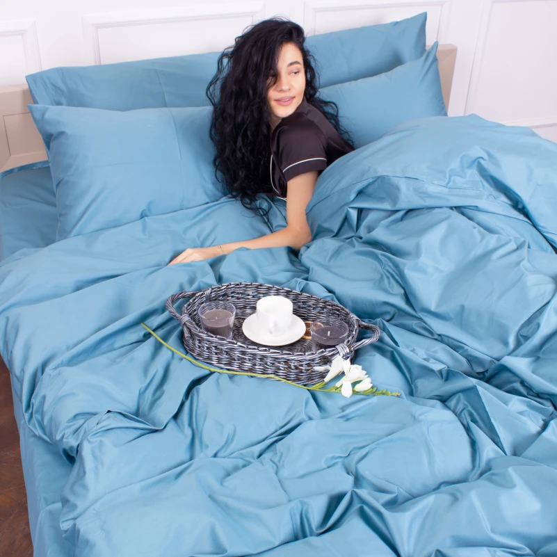 Простынь на резинке Сатин "0845 Blue Wave" высота 25 см (детские 10 см) - 8